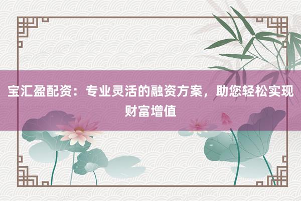 宝汇盈配资：专业灵活的融资方案，助您轻松实现财富增值