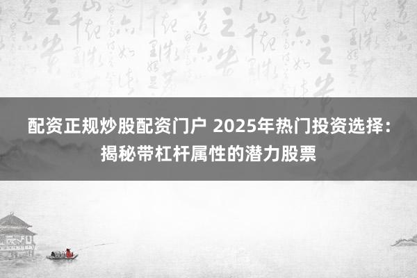配资正规炒股配资门户 2025年热门投资选择：揭秘带杠杆属性的潜力股票