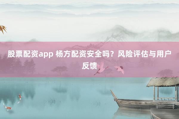 股票配资app 杨方配资安全吗？风险评估与用户反馈